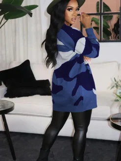 Long Sleeve Casual Camouflage Knitted Cardigan