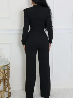 Long Sleeve Choker Waist Chain Jumpsuit