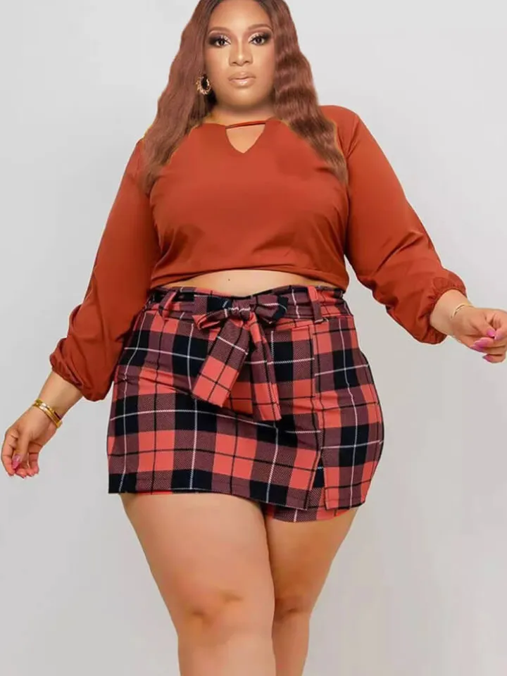 Long Sleeve Crop Top Short Pantskirt