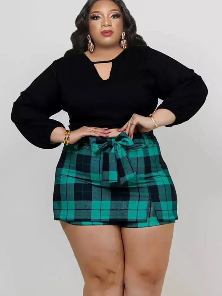 Long Sleeve Crop Top Short Pantskirt