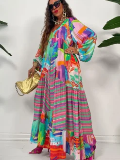 Long Sleeve Floral Print Bodycon Maxi Dress