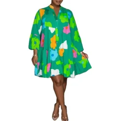 Long Sleeve Floral Print Shirt Dress