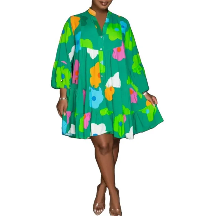 Long Sleeve Floral Print Shirt Dress