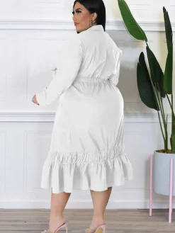 Long Sleeve Lace Up Solid Midi Dress