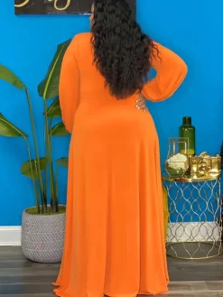 Long Sleeve Lace Up Split Maxi Dress