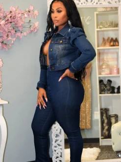 Long Sleeve Lapel Collar Button Down Denim Jacket