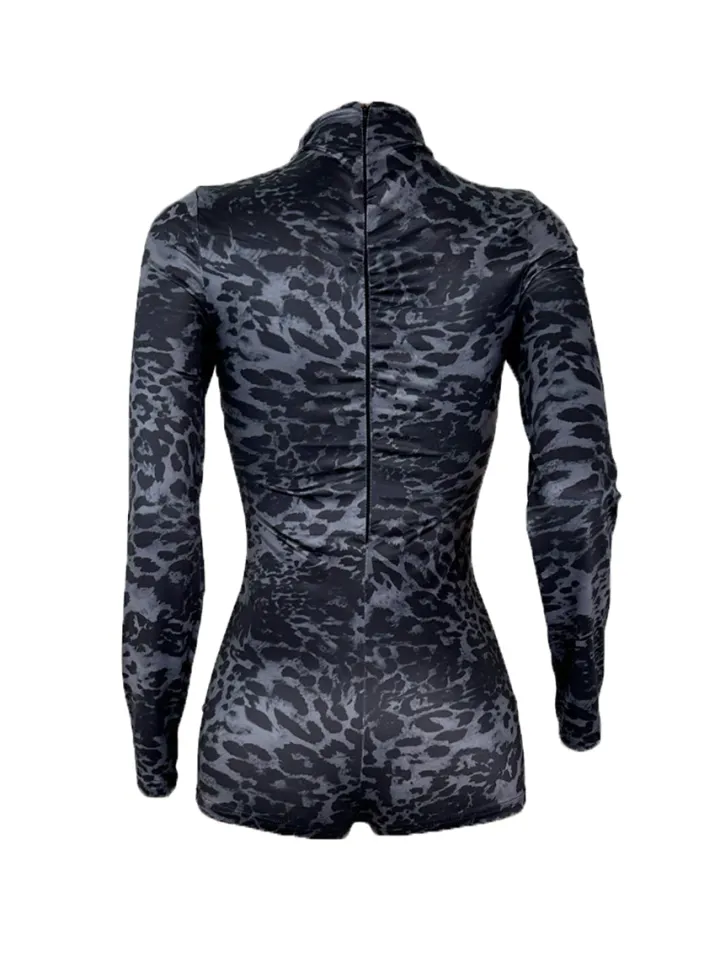 Long Sleeve Leopard Print Romper