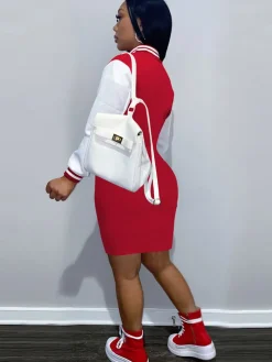 Long Sleeve Letter Print Baseball Mini Dress