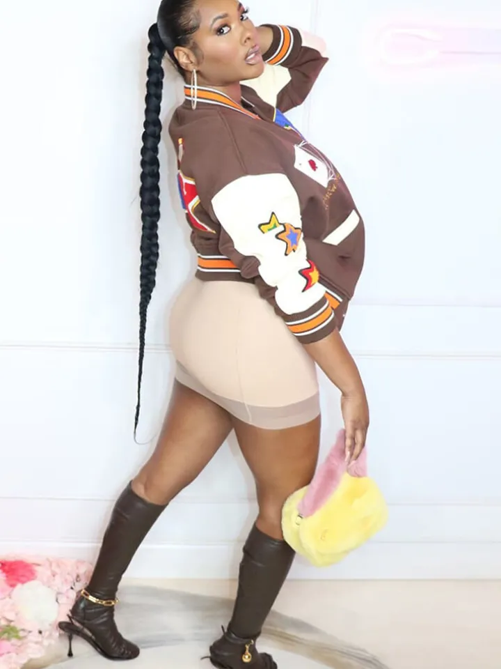 Long Sleeve Letter Print Patchwork Jacket