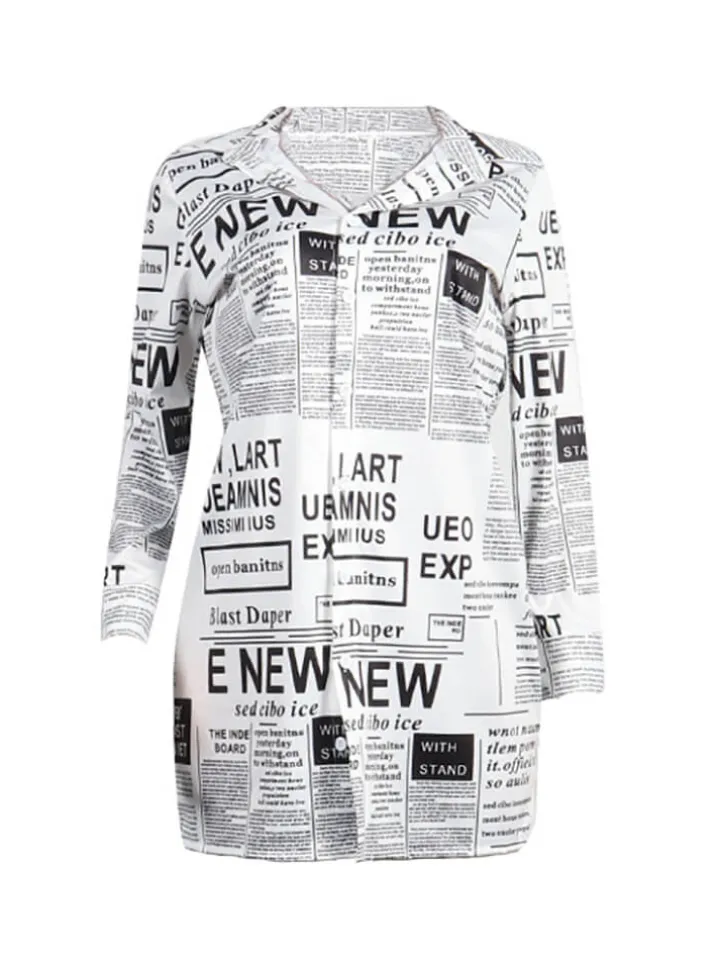 Long Sleeve Letter Print Bodycon Shirts