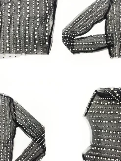 Long Sleeve Mesh Rhinestone Crop Top