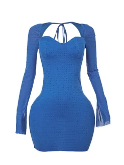 Long Sleeve Mesh Rhinestone Dress