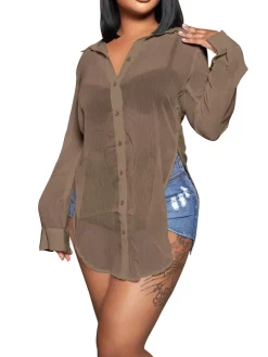 Long Sleeve Mesh Shirts Tops