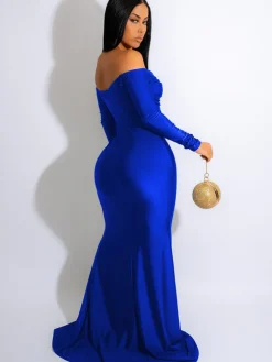 Long Sleeve Off Shoulder Ruched Maxi Dress