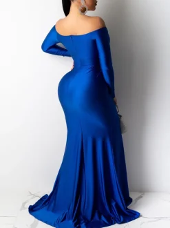 Long Sleeve Off Shoulder Split Maxi Dress