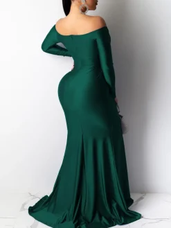 Long Sleeve Off Shoulder Split Maxi Dress
