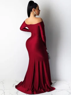Long Sleeve Off Shoulder Split Maxi Dress