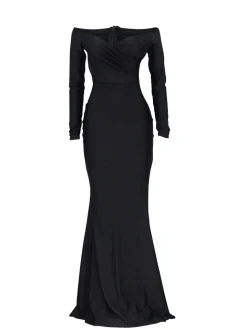 Long Sleeve Off Shoulder Split Maxi Dress