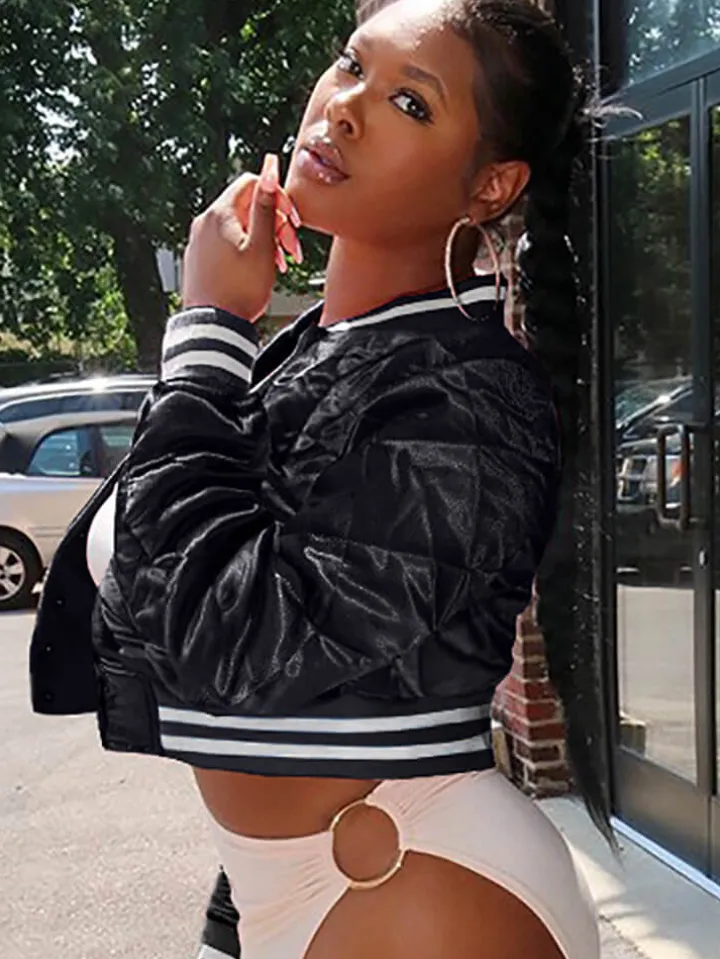 Long Sleeve Patchwork Quilted Baseball Jacket