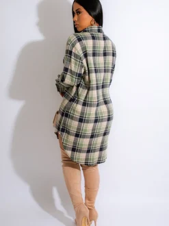 Long Sleeve Plaid Print Mini Dress Blouse