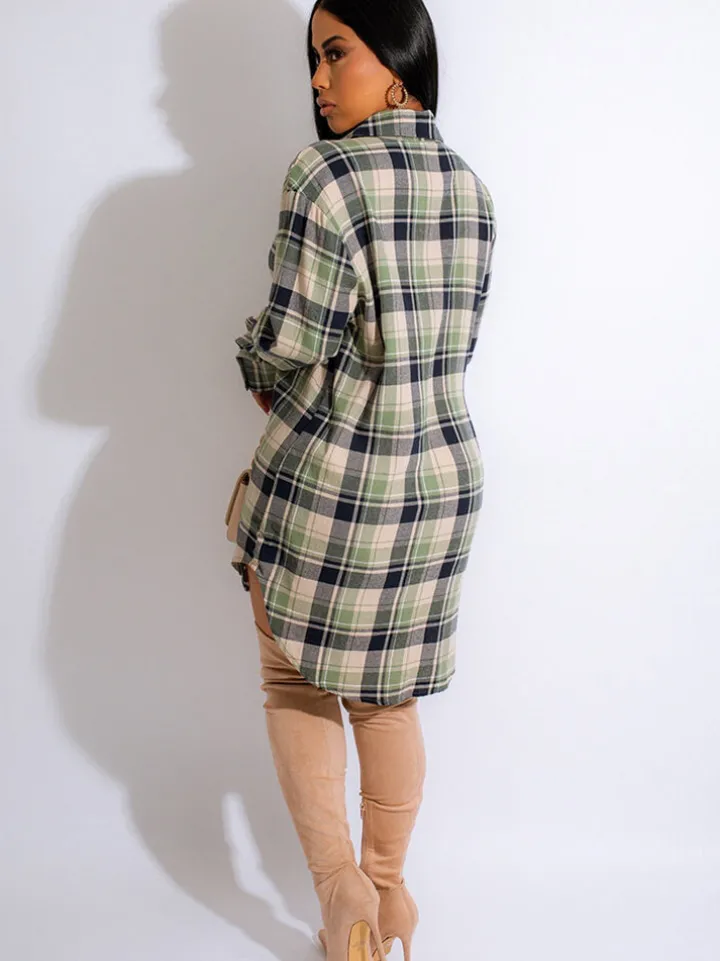Long Sleeve Plaid Print Mini Dress Blouse