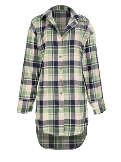 Long Sleeve Plaid Print Mini Dress Blouse