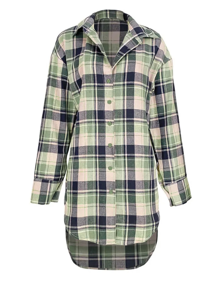 Long Sleeve Plaid Print Mini Dress Blouse