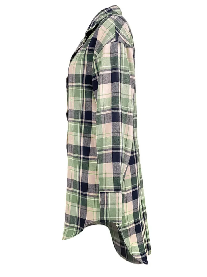 Long Sleeve Plaid Print Mini Dress Blouse