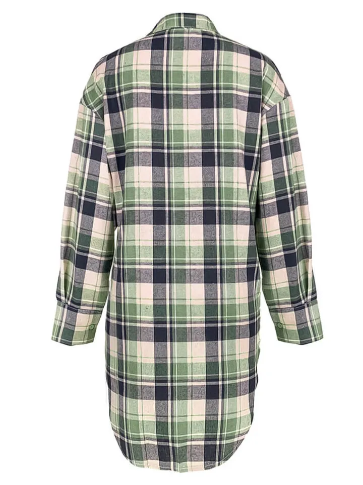 Long Sleeve Plaid Print Mini Dress Blouse