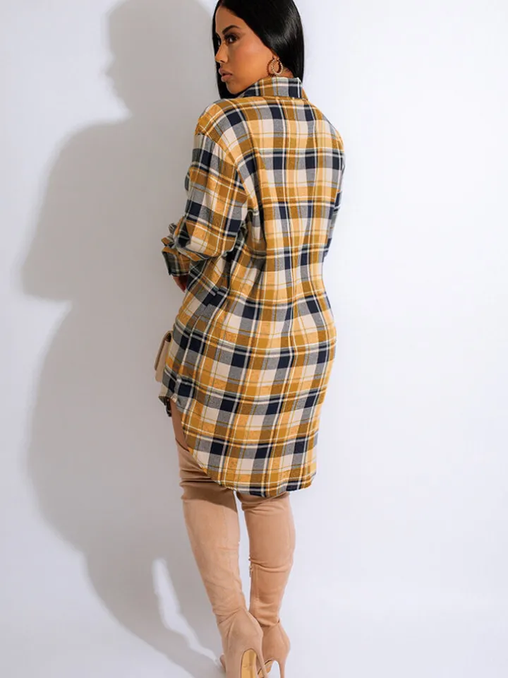 Long Sleeve Plaid Print Mini Dress Blouse