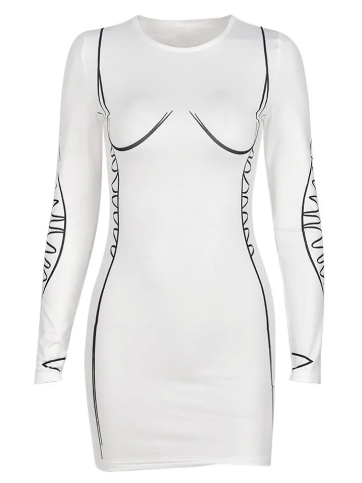 Long Sleeve Printed Bodycon Mini Dress