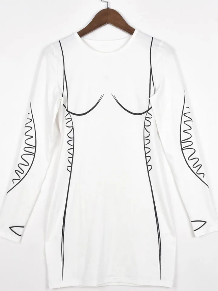 Long Sleeve Printed Bodycon Mini Dress