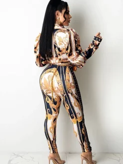 Long Sleeve Printed Top Bodycon Pants