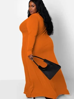 Long Sleeve Ribbed Solid Bodycon Maxi Dress