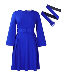 Long Sleeve Round Neck Ruched Midi Dress