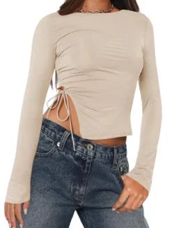 Long Sleeve Ruched Side Irregular Top