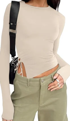 Long Sleeve Ruched Side Irregular Top