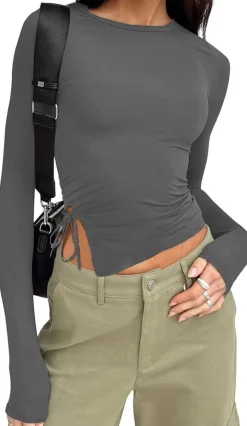 Long Sleeve Ruched Side Irregular Top