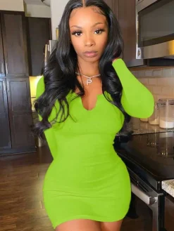 Long Sleeve Scoop Neck Bodycon Mini Dress