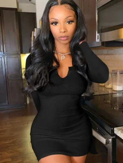 Long Sleeve Scoop Neck Bodycon Mini Dress