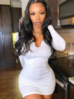 Long Sleeve Scoop Neck Bodycon Mini Dress