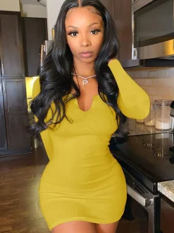 Long Sleeve Scoop Neck Bodycon Mini Dress