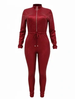 Long Sleeve Sequin Belted Jumpsuit