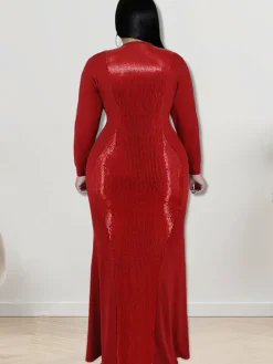 Long Sleeve Sequin Patchwork Maxi Dress