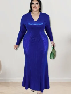 Long Sleeve Sequin Patchwork Maxi Dress