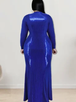 Long Sleeve Sequin Patchwork Maxi Dress