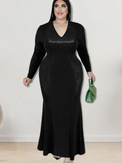 Long Sleeve Sequin Patchwork Maxi Dress