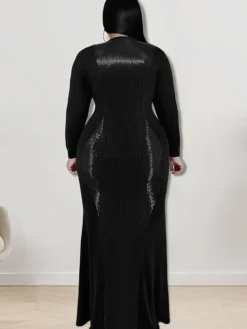 Long Sleeve Sequin Patchwork Maxi Dress