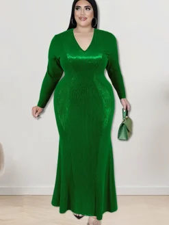 Long Sleeve Sequin Patchwork Maxi Dress