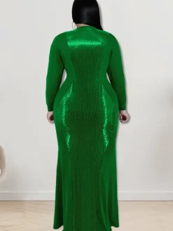 Long Sleeve Sequin Patchwork Maxi Dress